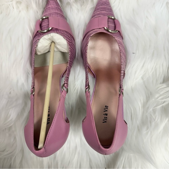 VTG Vis a Vie Pump Heels Magenta & Pink Snakeskin Looking with Buckles - Picture 7 of 9